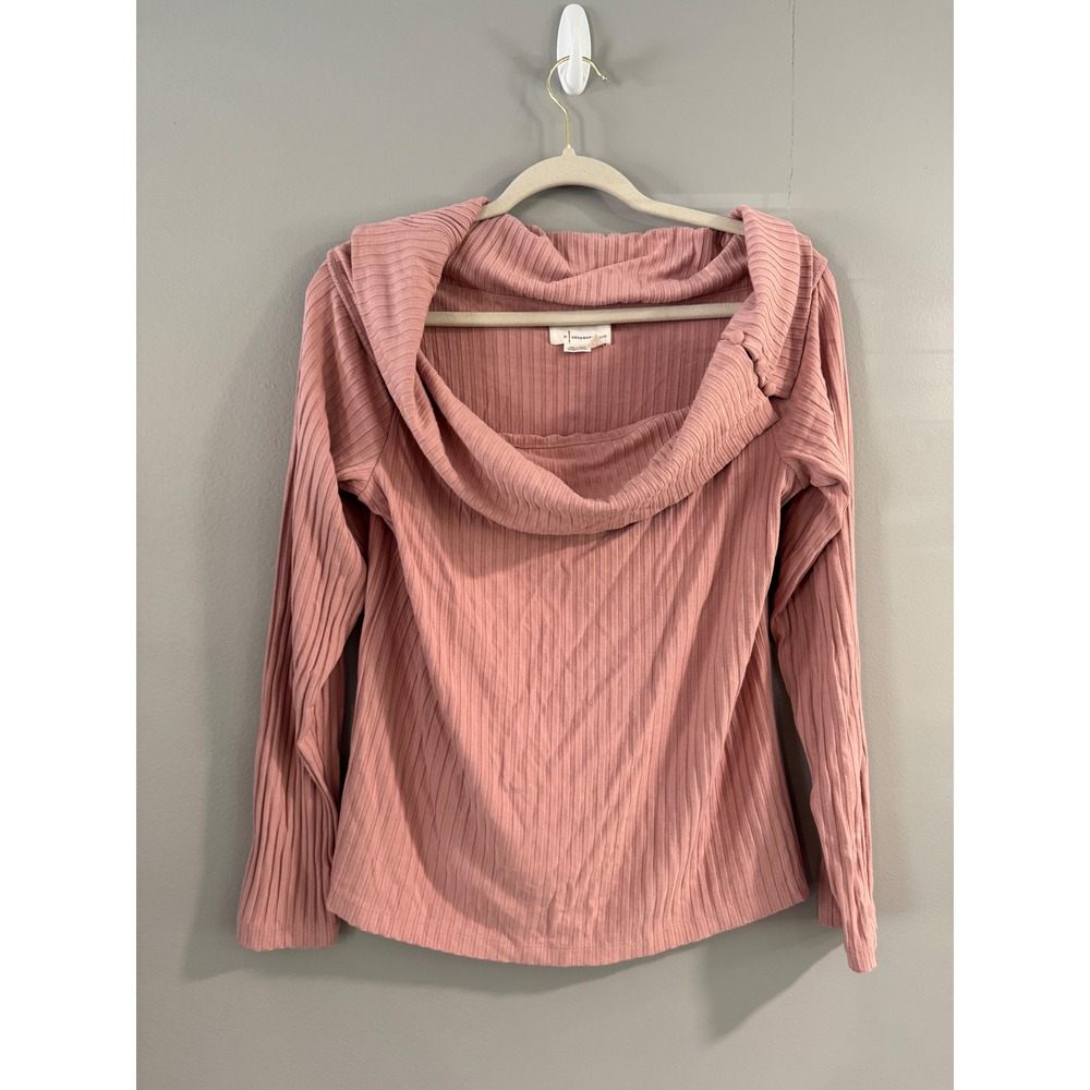 by Anthropologie Womens Size L Pink Ribbed Knit Cowl Neck Long Sleeve‎ Top